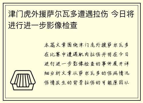 津门虎外援萨尔瓦多遭遇拉伤 今日将进行进一步影像检查 津门虎外援萨尔瓦多遭遇拉伤 今日将进行进一步影像检查